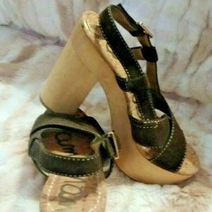 Sam Edelman Leather Wooden Block Platform Heels